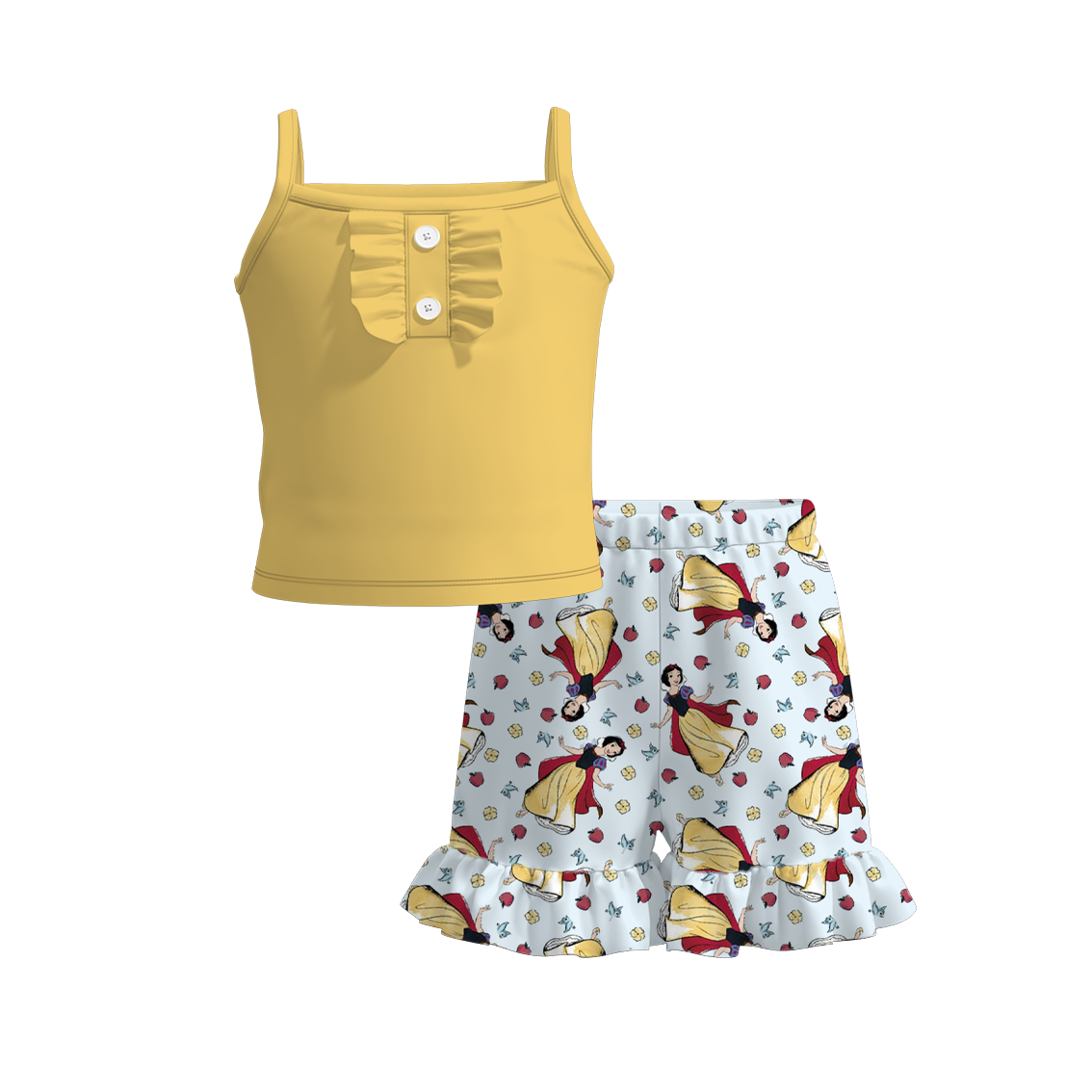 (Pre Order)Girls Summer Snow White Print Ruffled Short Set