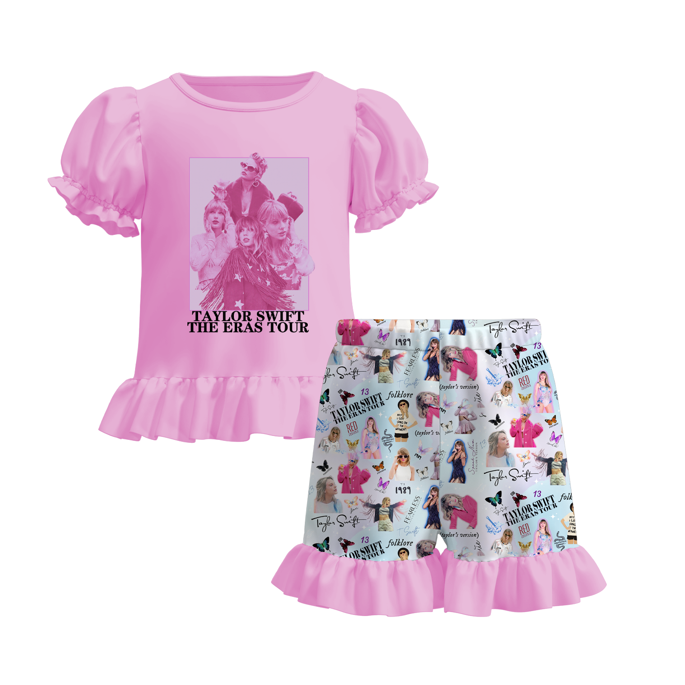 (Pre Order)Girls Summer TS Print Ruffled Short Set