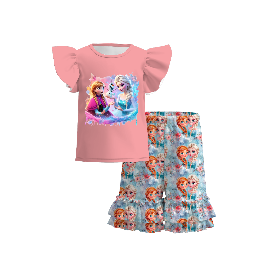 (Pre Order)Girls Summer Frozen Print Short Set