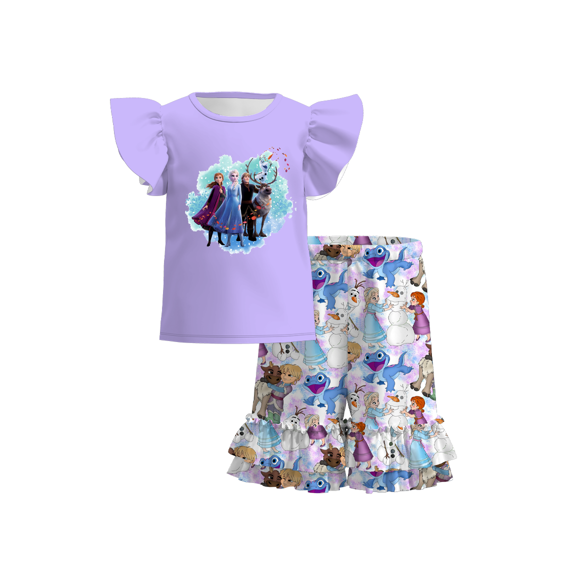 (Pre Order)Girls Summer Frozen Print Short Set