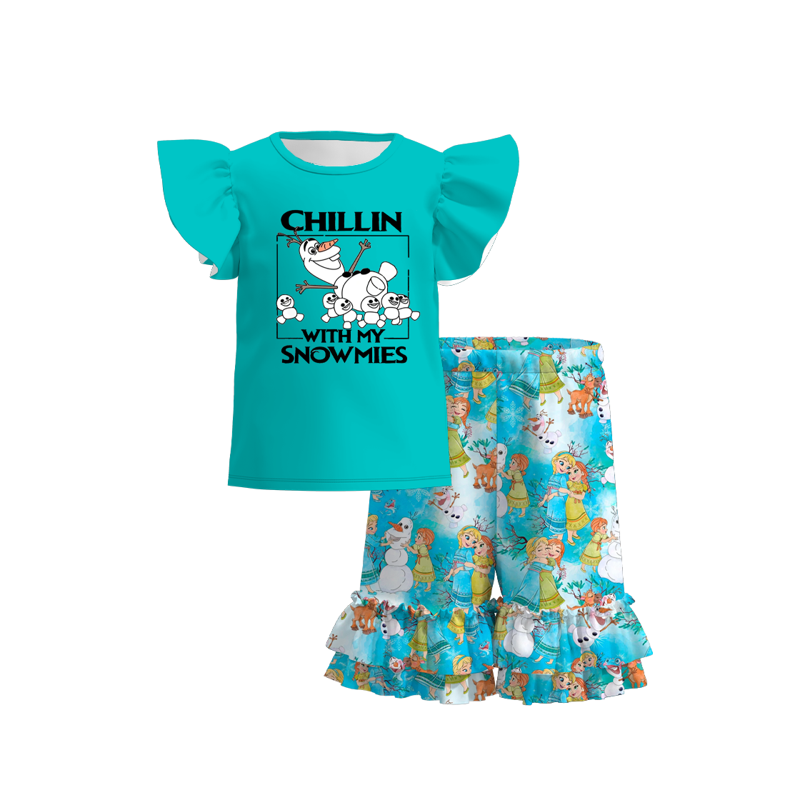 (Pre Order)Girls Summer Frozen Print Short Set