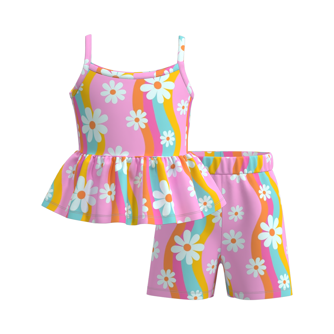 (Pre Order)Girls Summer Cartoon Print Slip Short Set