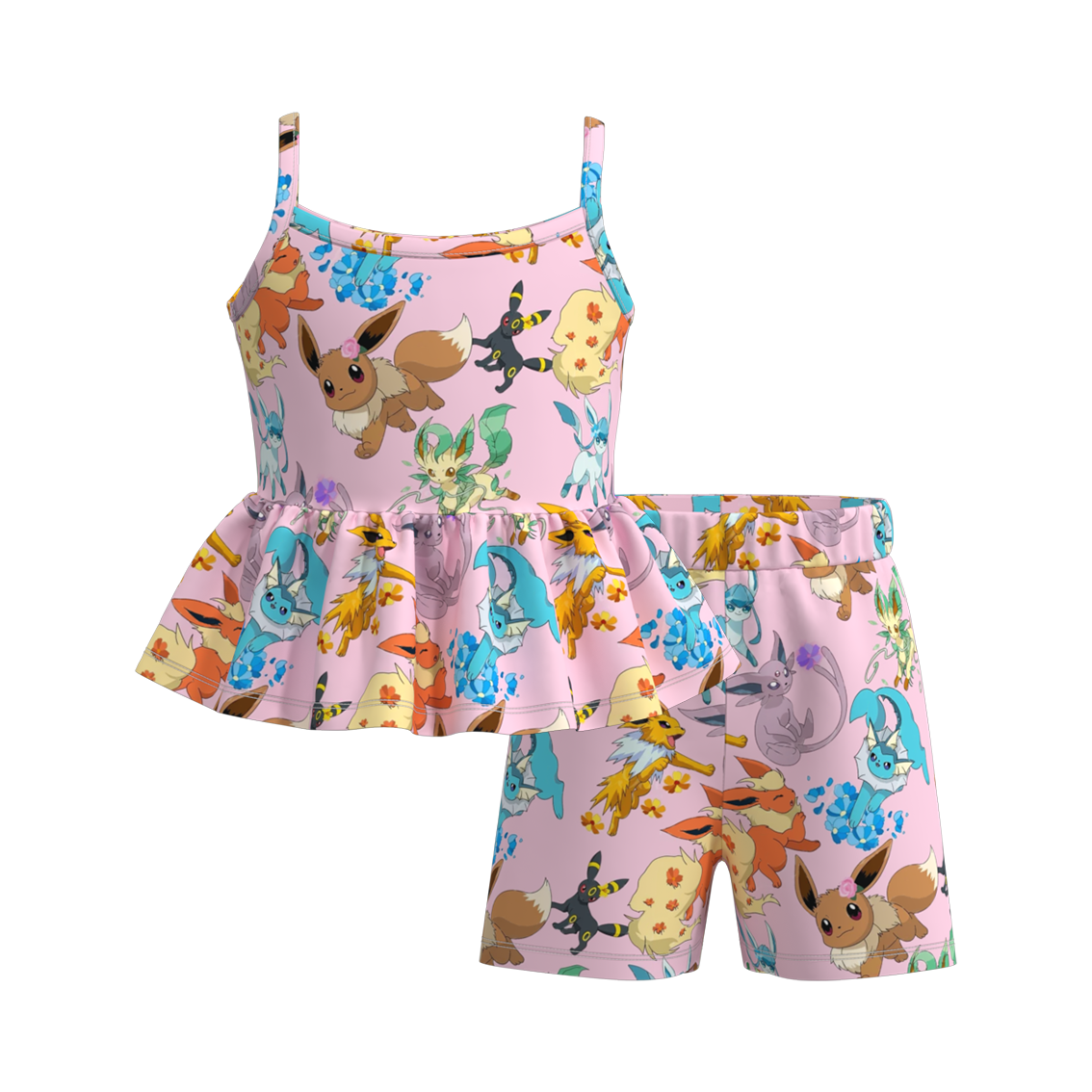 (Pre Order)Girls Summer Cartoon Print Slip Short Set