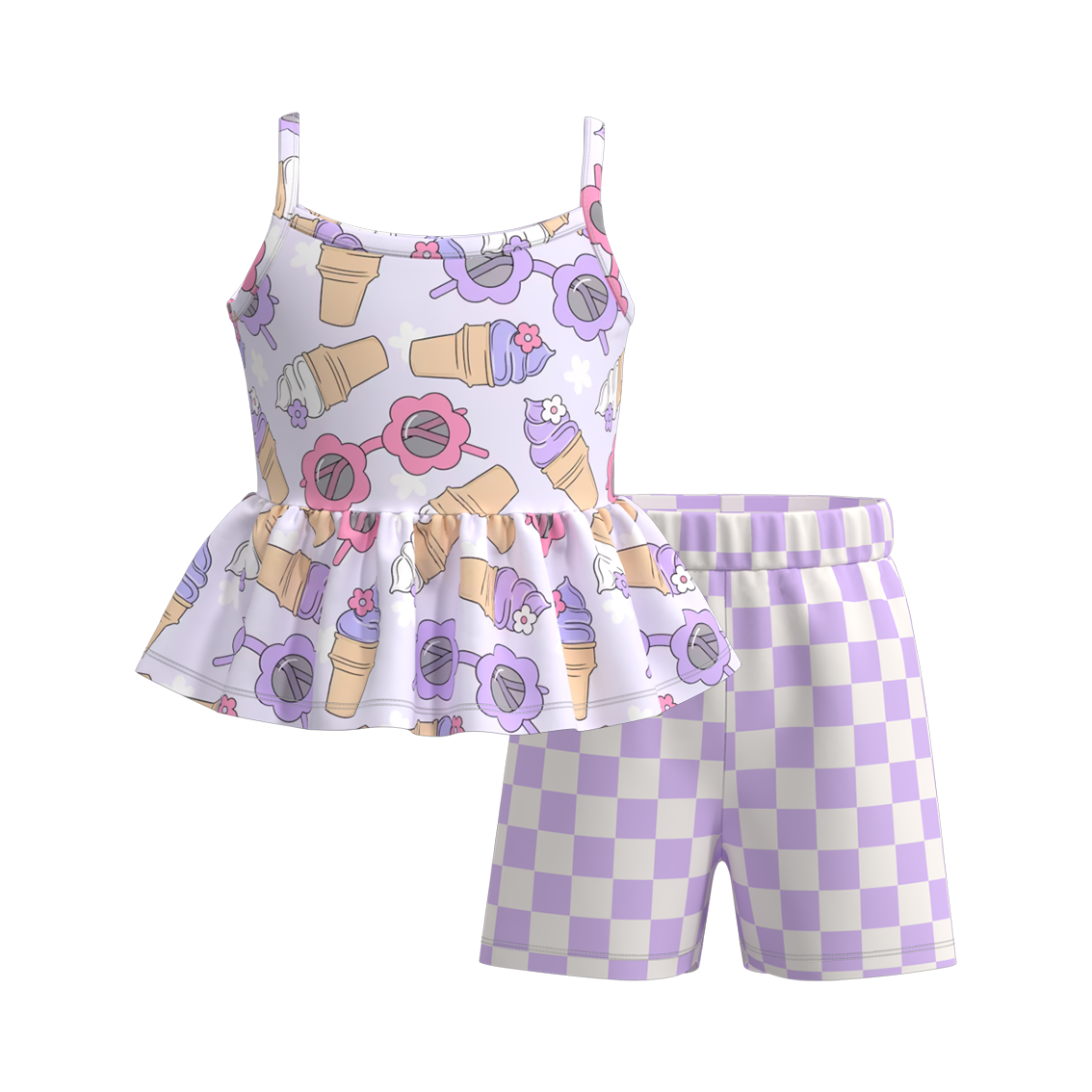 (Pre Order)Girls Summer Cartoon Print Slip Short Set