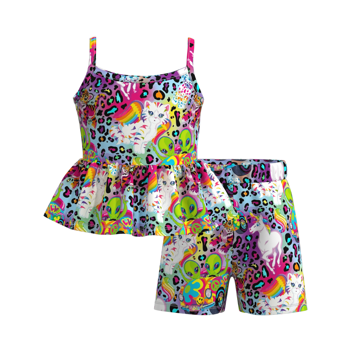 (Pre Order)Girls Summer Cartoon Print Slip Short Set