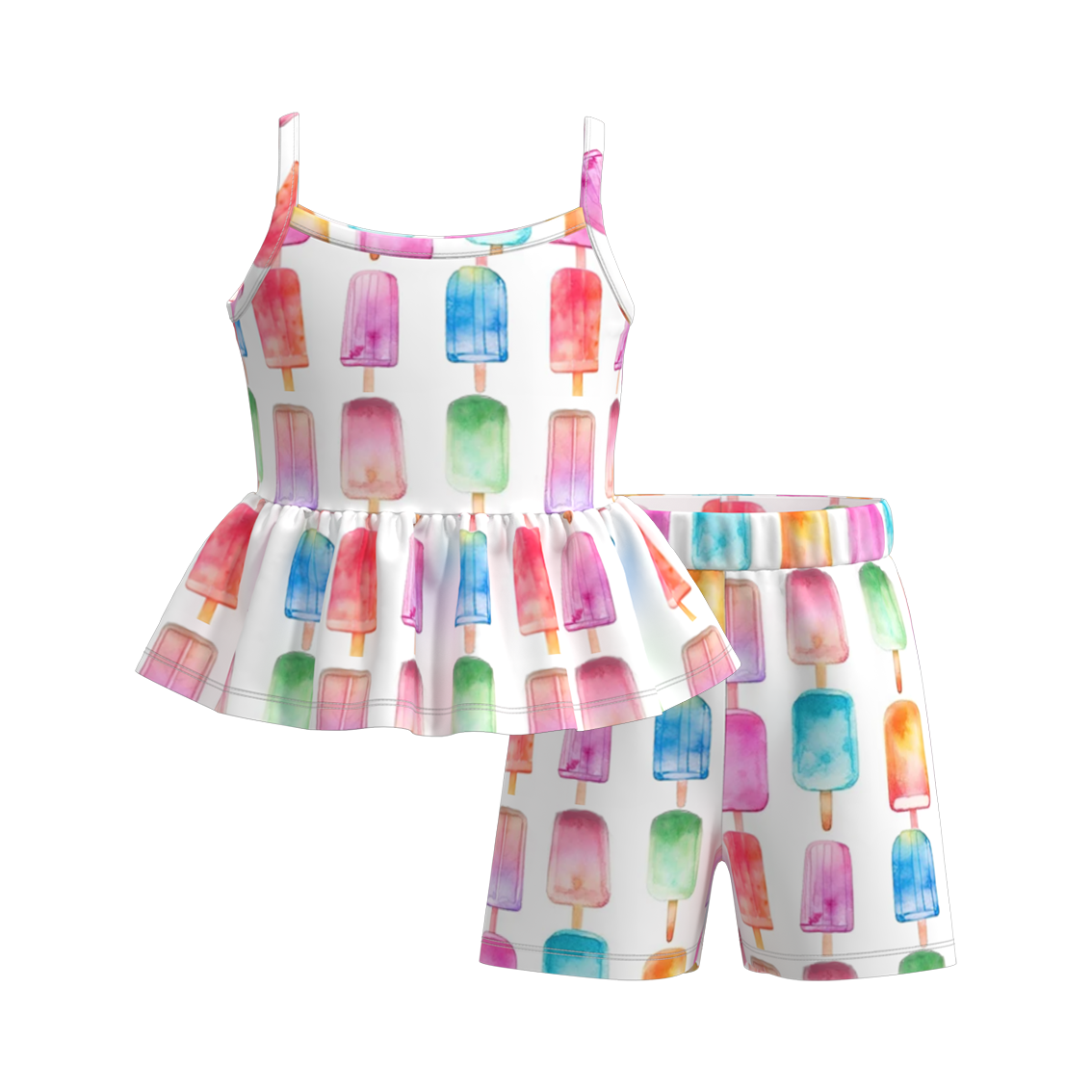 (Pre Order)Girls Summer Ice Cream Print Slip Short Set