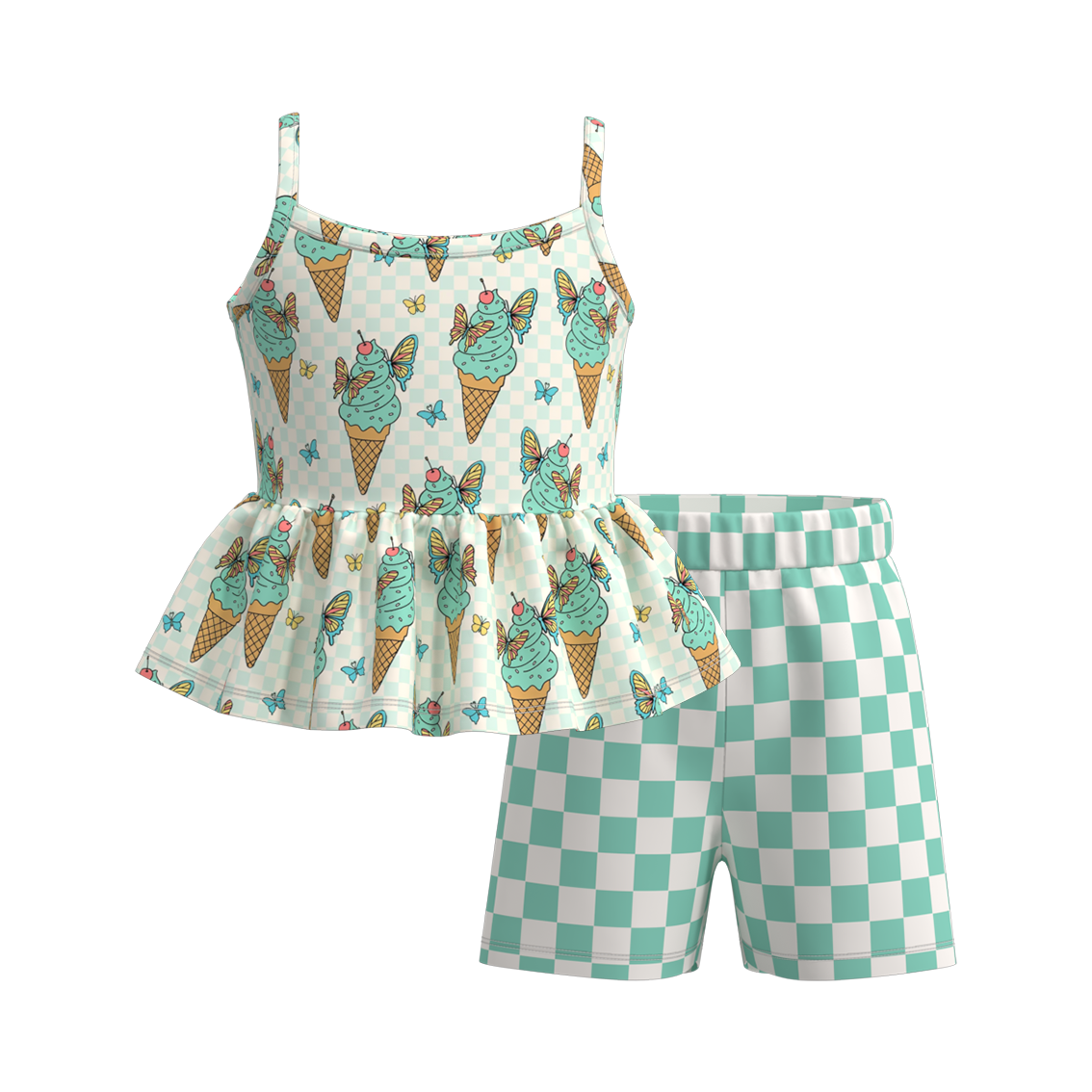 (Pre Order)Girls Summer Ice Cream Print Slip Short Set