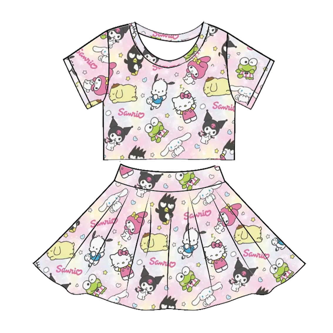 (Pre Order)Girls Summer Sanrio Print Skirt Set