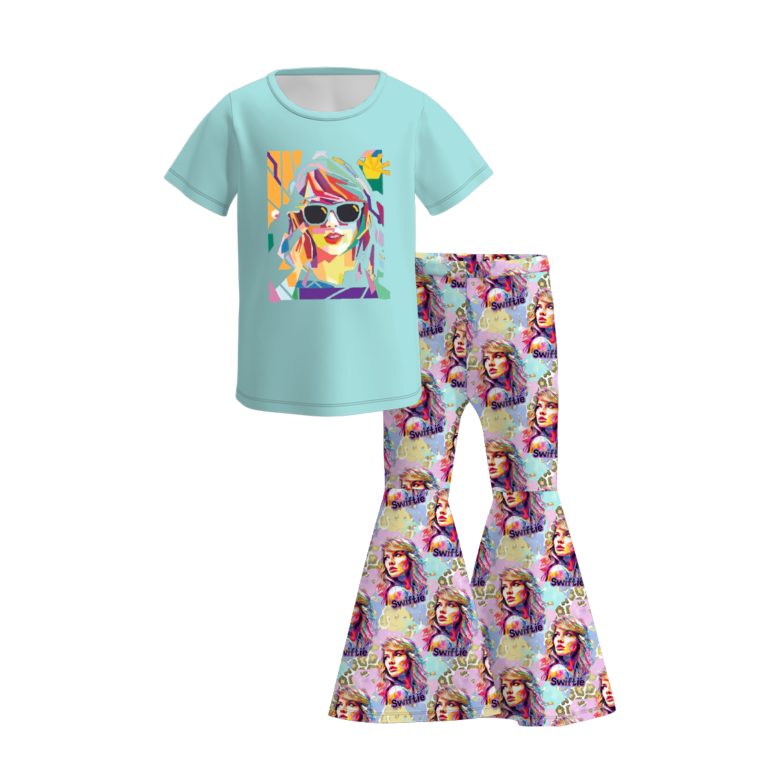 (Pre Order)Girls Summer TS Print Bell Pant Set