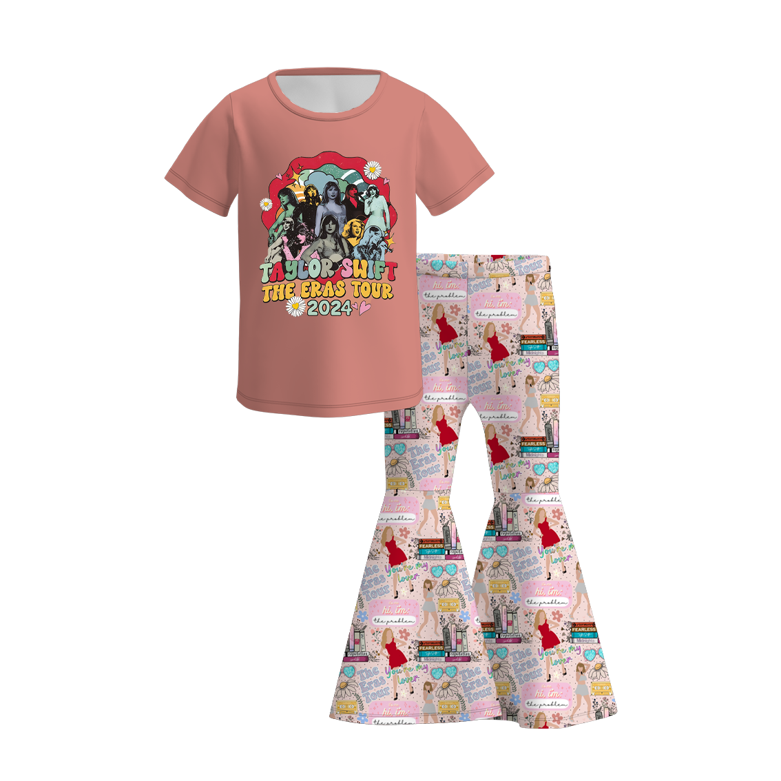 (Pre Order)Girls Summer TS Print Bell Pant Set