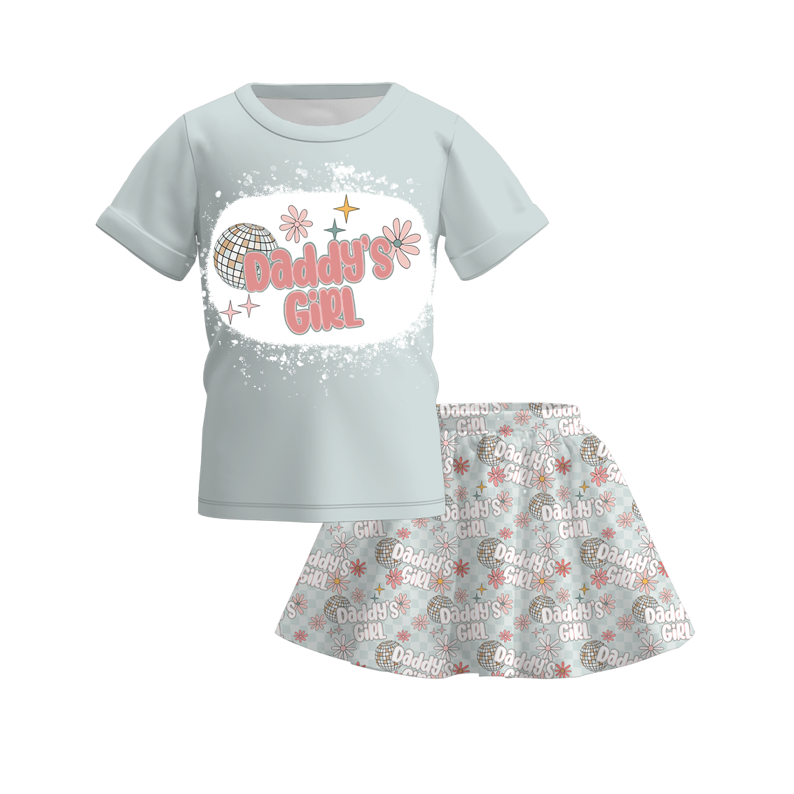 (Pre Order)Girls Summer Father's Day Print Skirt Set