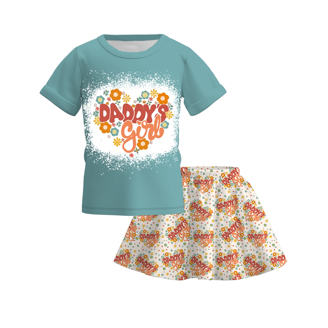 (Pre Order)Girls Summer Father's Day Print Skirt Set