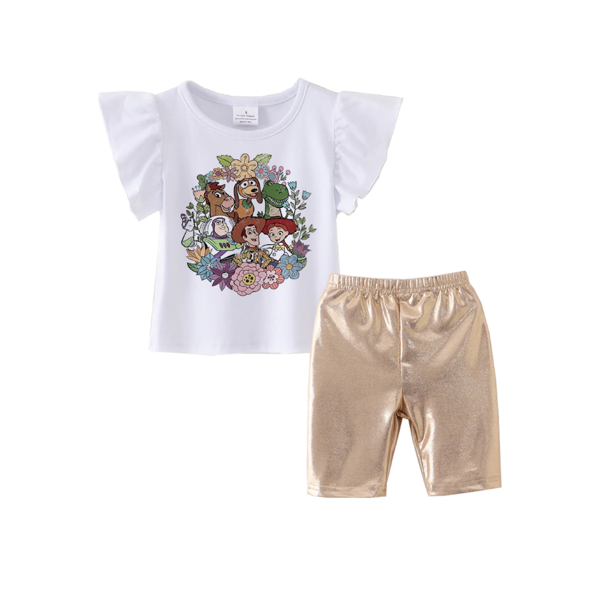 (Pre Order)Girls Cotton Top Golden Capris Set