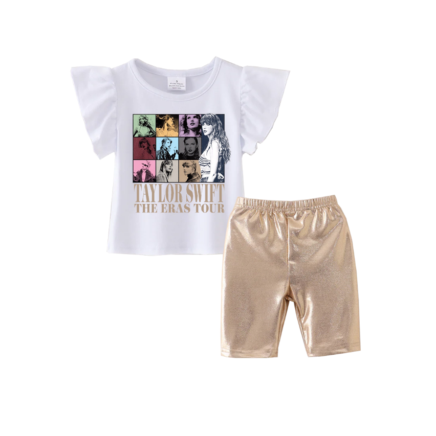 (Pre Order)Girls Cotton Top Golden Capris Set