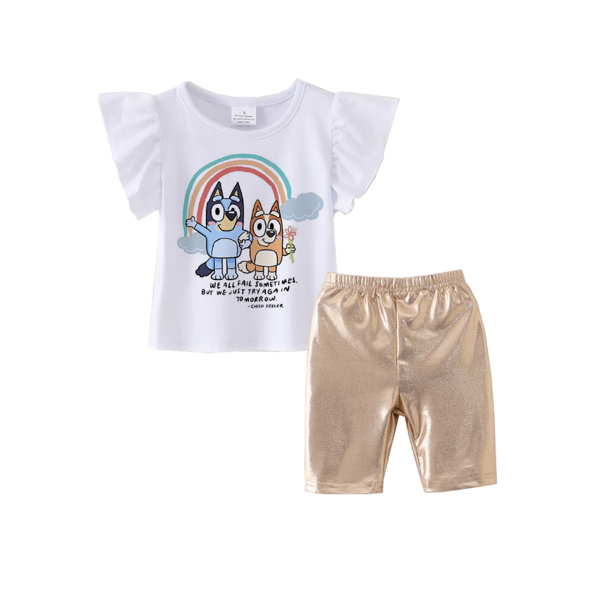 (Pre Order)Girls Cotton Top Golden Capris Set