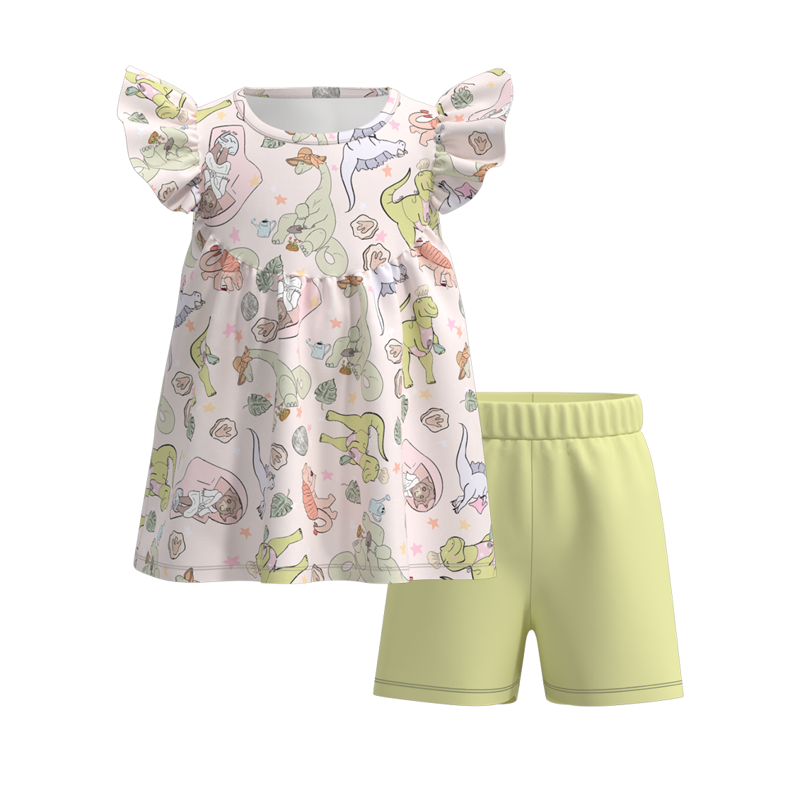 (Pre Order)Girls Summer Dinosaurs Print Short Set