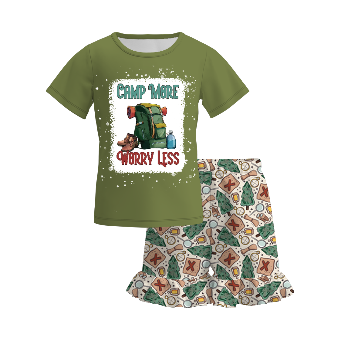 (Pre Order)Girls Summer Camping Print Short Set