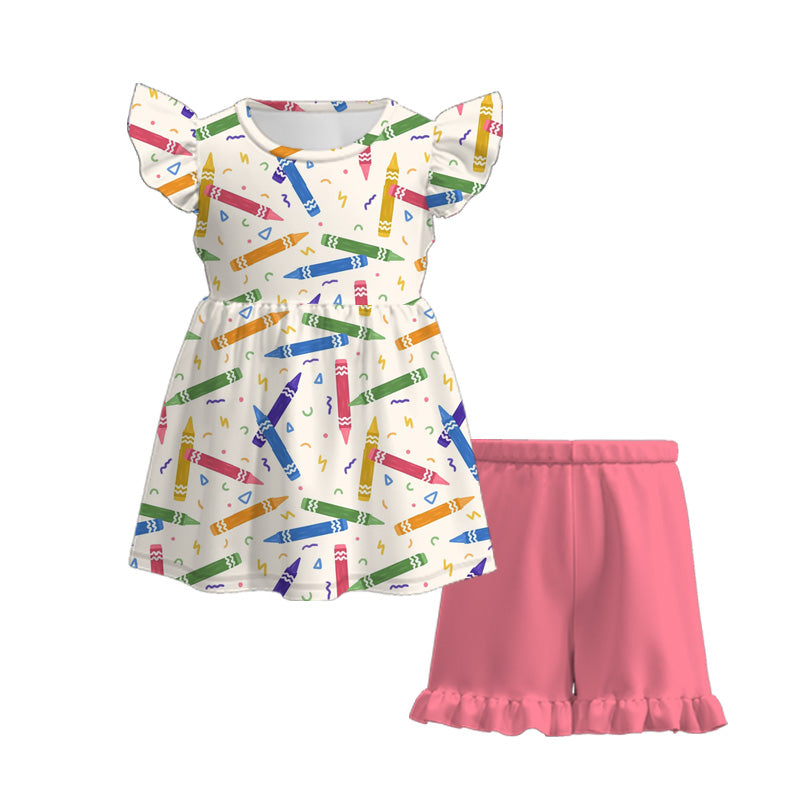(Pre Order)Girls Back To School Print Milk Silk Short Set