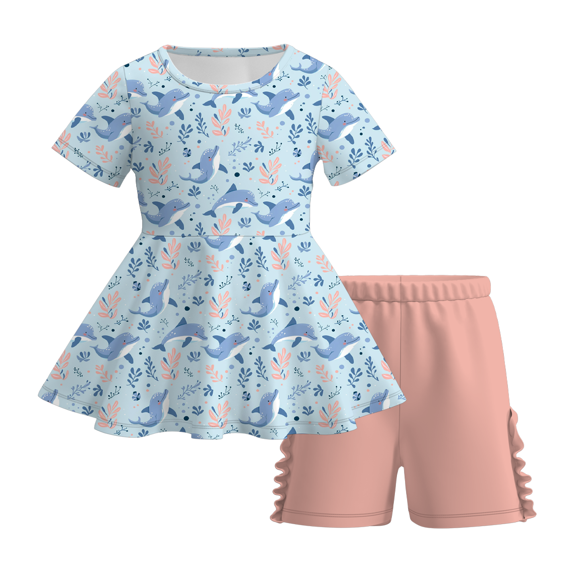 (Pre Order)Girls Under The Sea Print Milk Silk Short Set