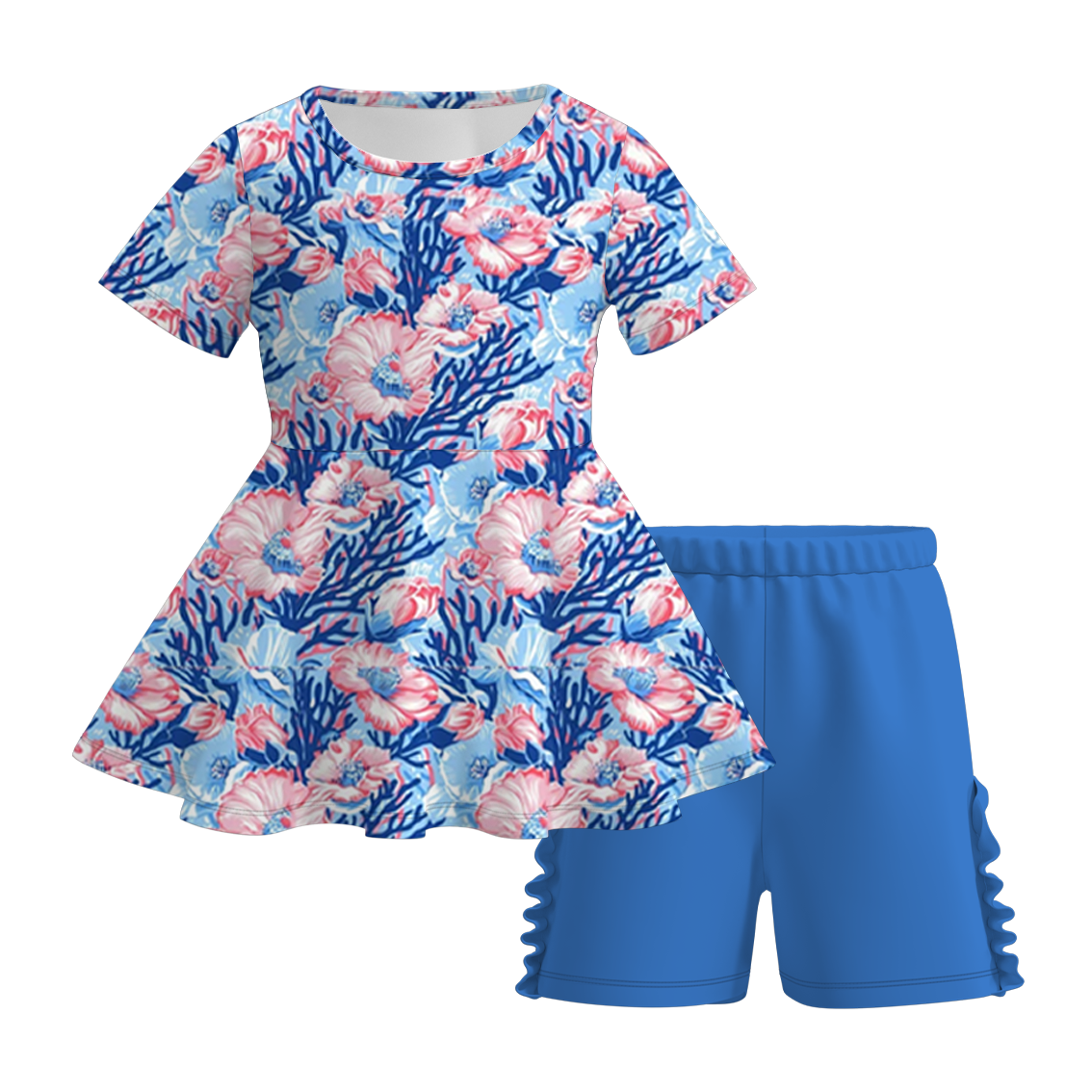 (Pre Order)Girls Under The Sea Print Milk Silk Short Set