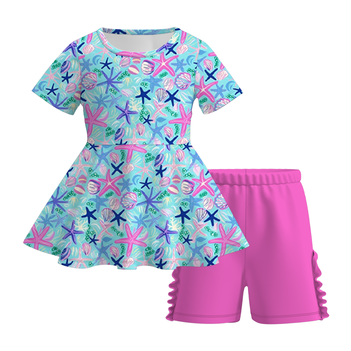 (Pre Order)Girls Under The Sea Print Milk Silk Short Set