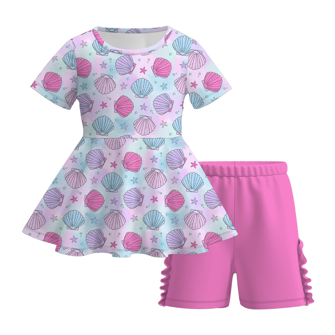 (Pre Order)Girls Under The Sea Print Milk Silk Short Set