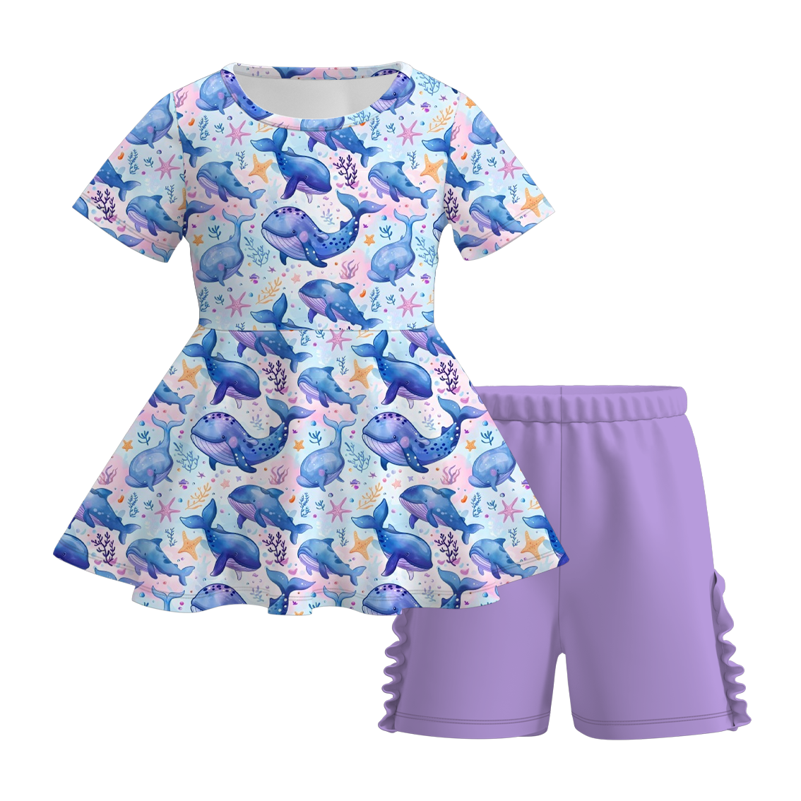 (Pre Order)Girls Under The Sea Print Milk Silk Short Set