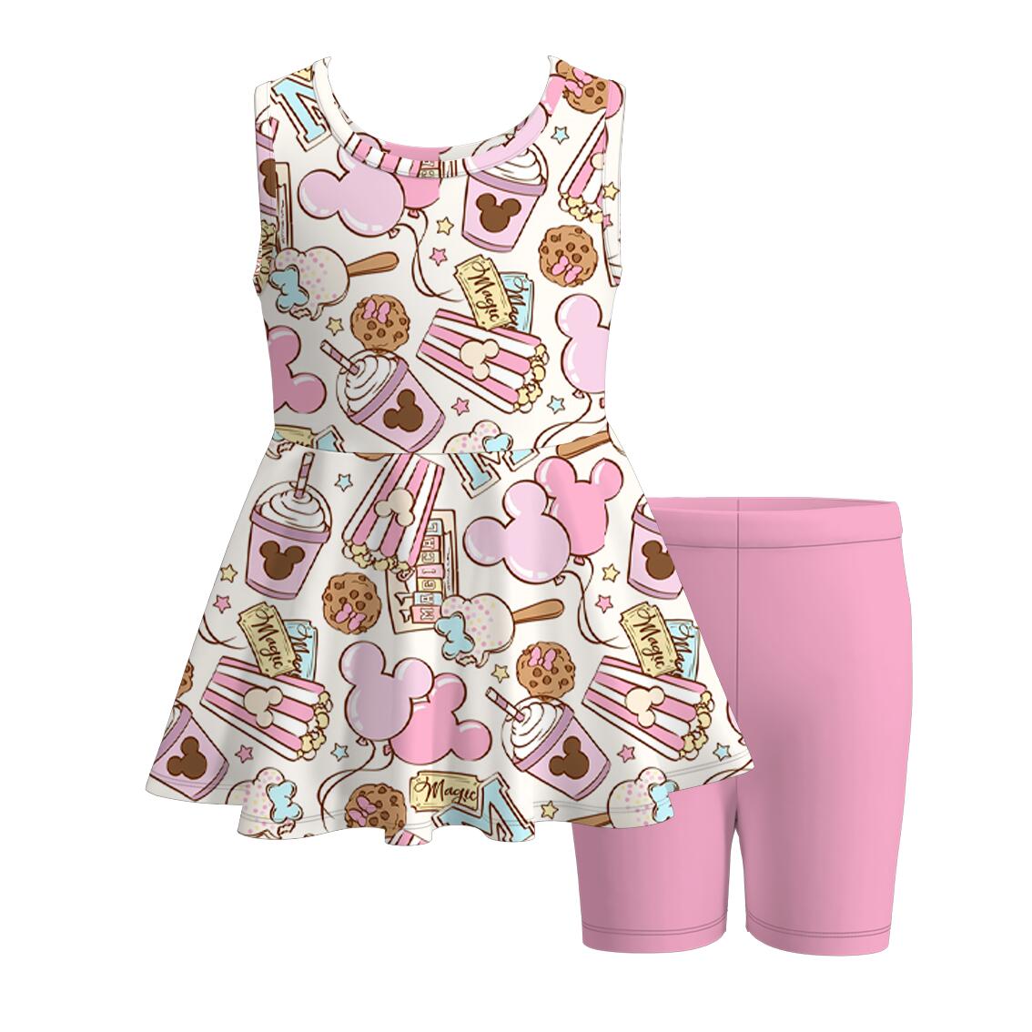 (Pre Order)Girls Summer Cartoon Character Print Short Set