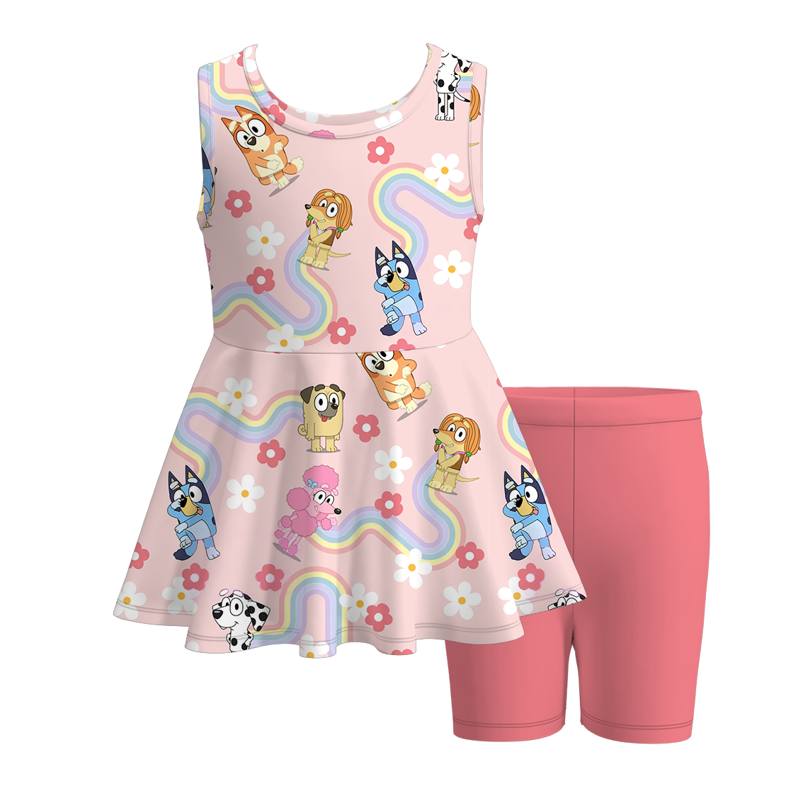 (Pre Order)Girls Summer Cartoon Character Print Short Set