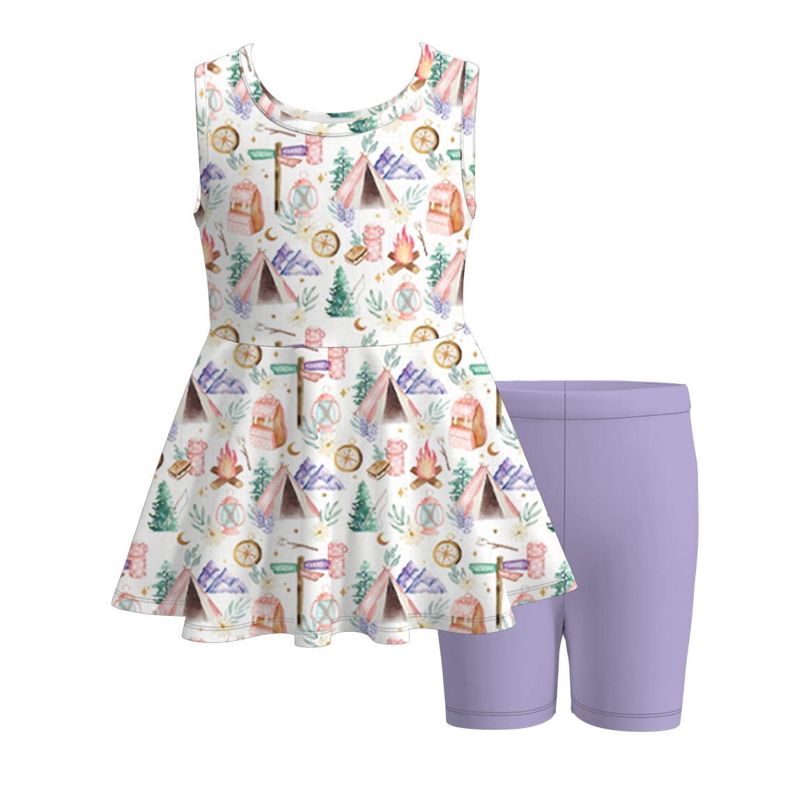 (Pre Order)Girls Summer Cartoon Character Print Short Set