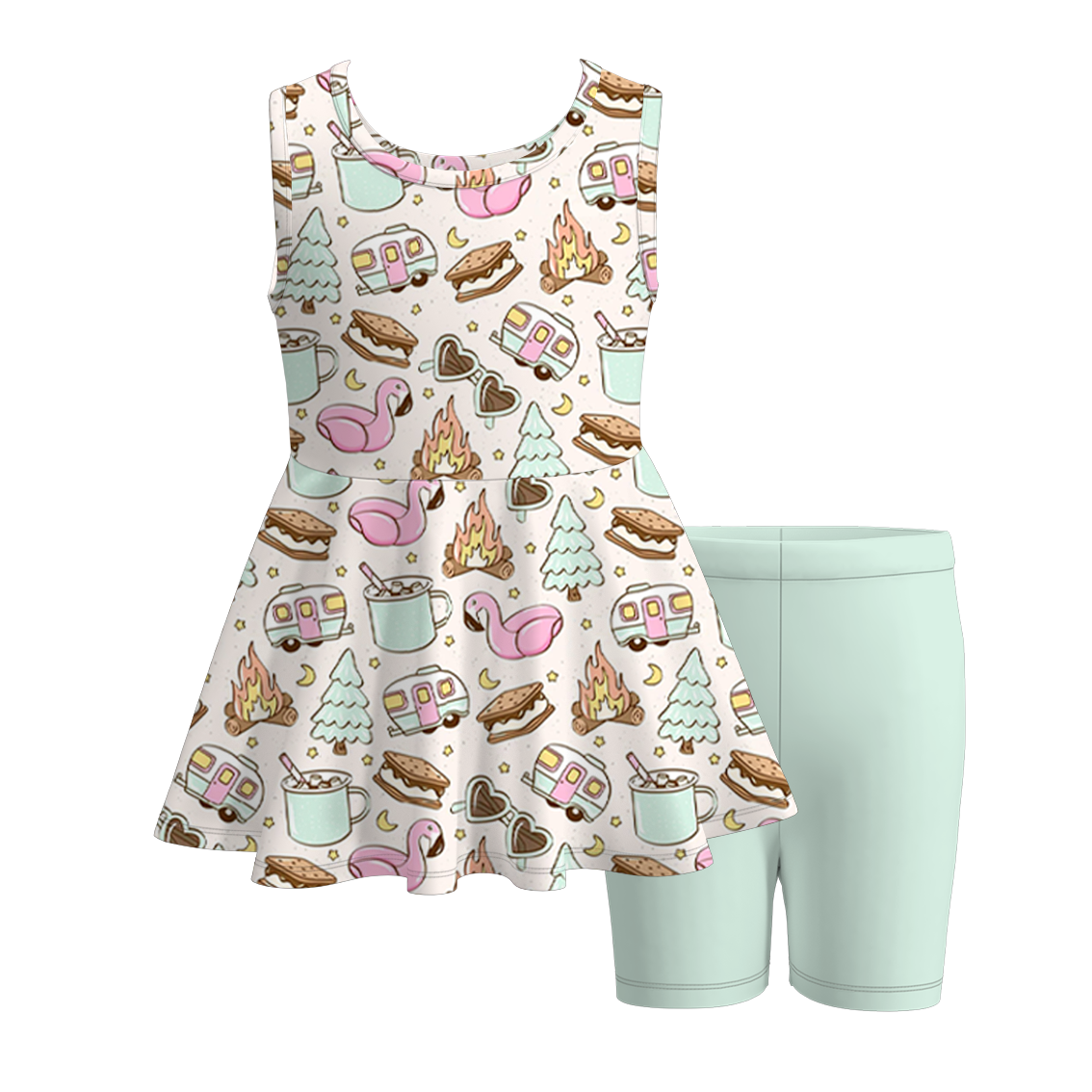 (Pre Order)Girls Summer Cartoon Character Print Short Set