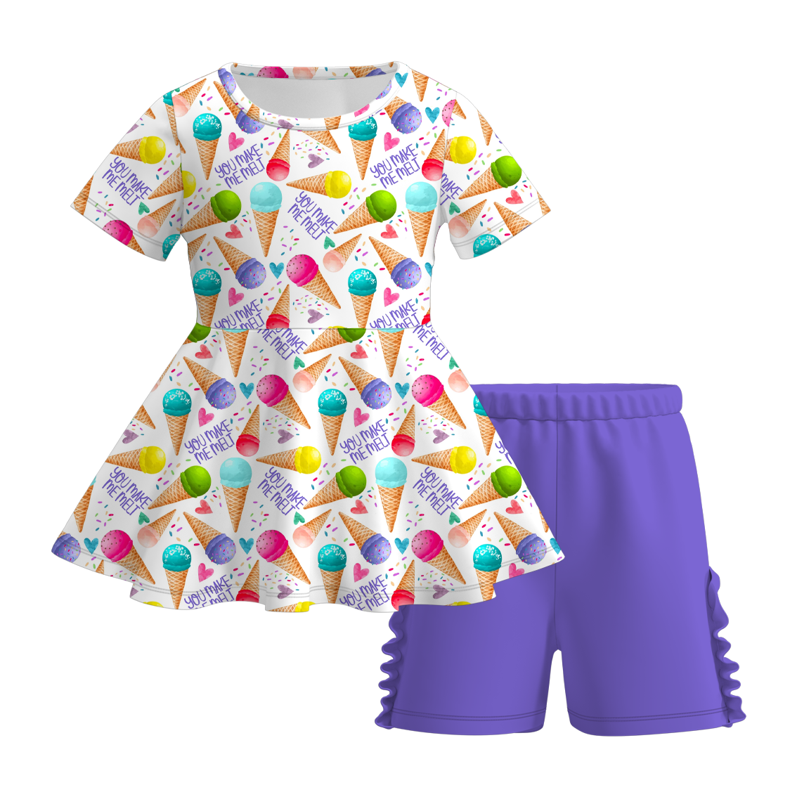 (Pre Order)Girls Sweet Summer Print Milk Silk Short Set