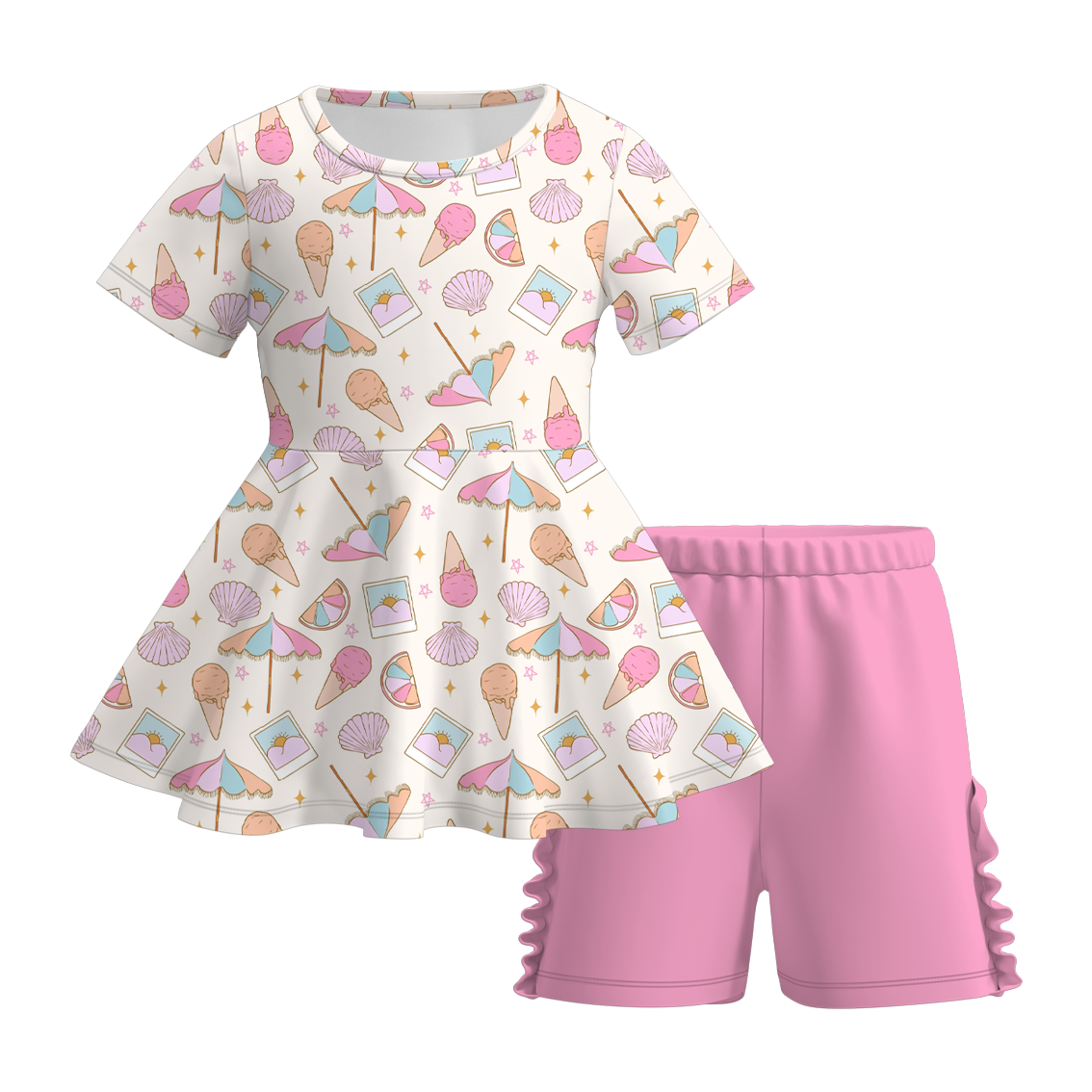 (Pre Order)Girls Sweet Summer Print Milk Silk Short Set