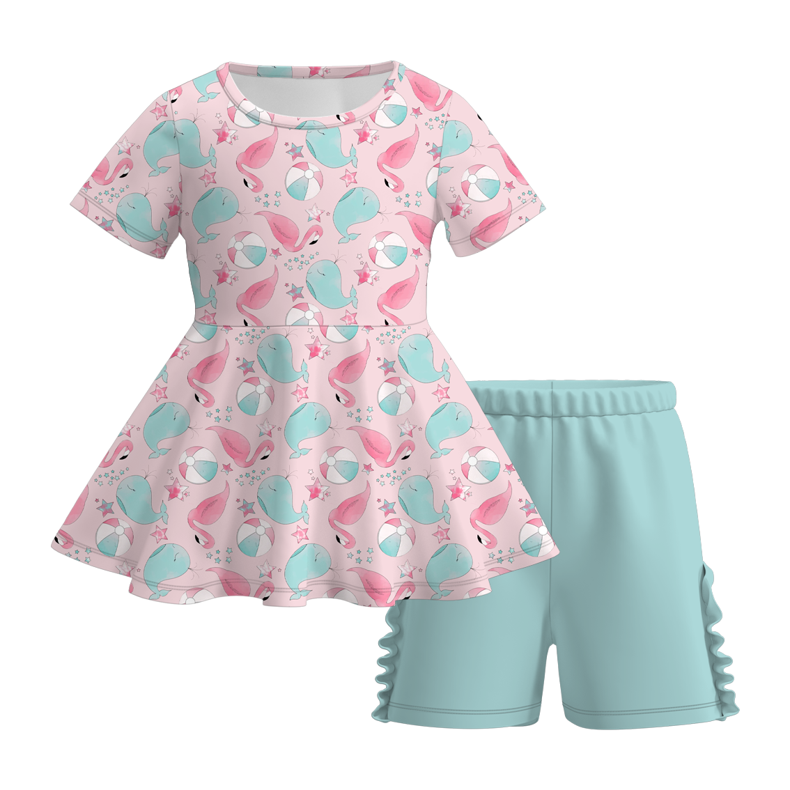 (Pre Order)Girls Sweet Summer Print Milk Silk Short Set