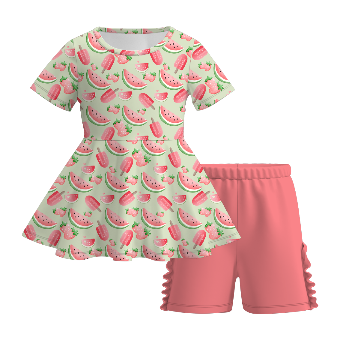 (Pre Order)Girls Sweet Summer Print Milk Silk Short Set