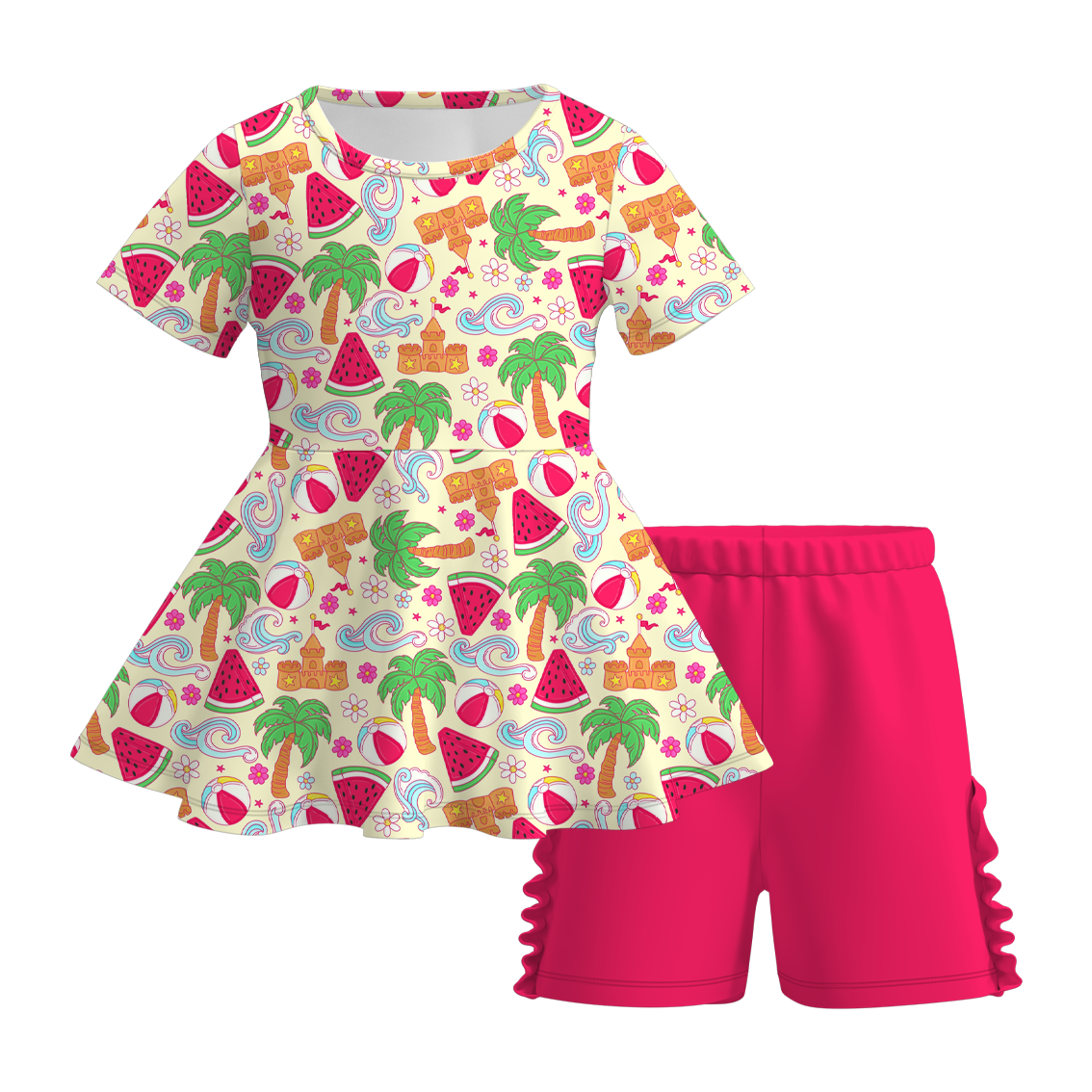 (Pre Order)Girls Sweet Summer Print Milk Silk Short Set