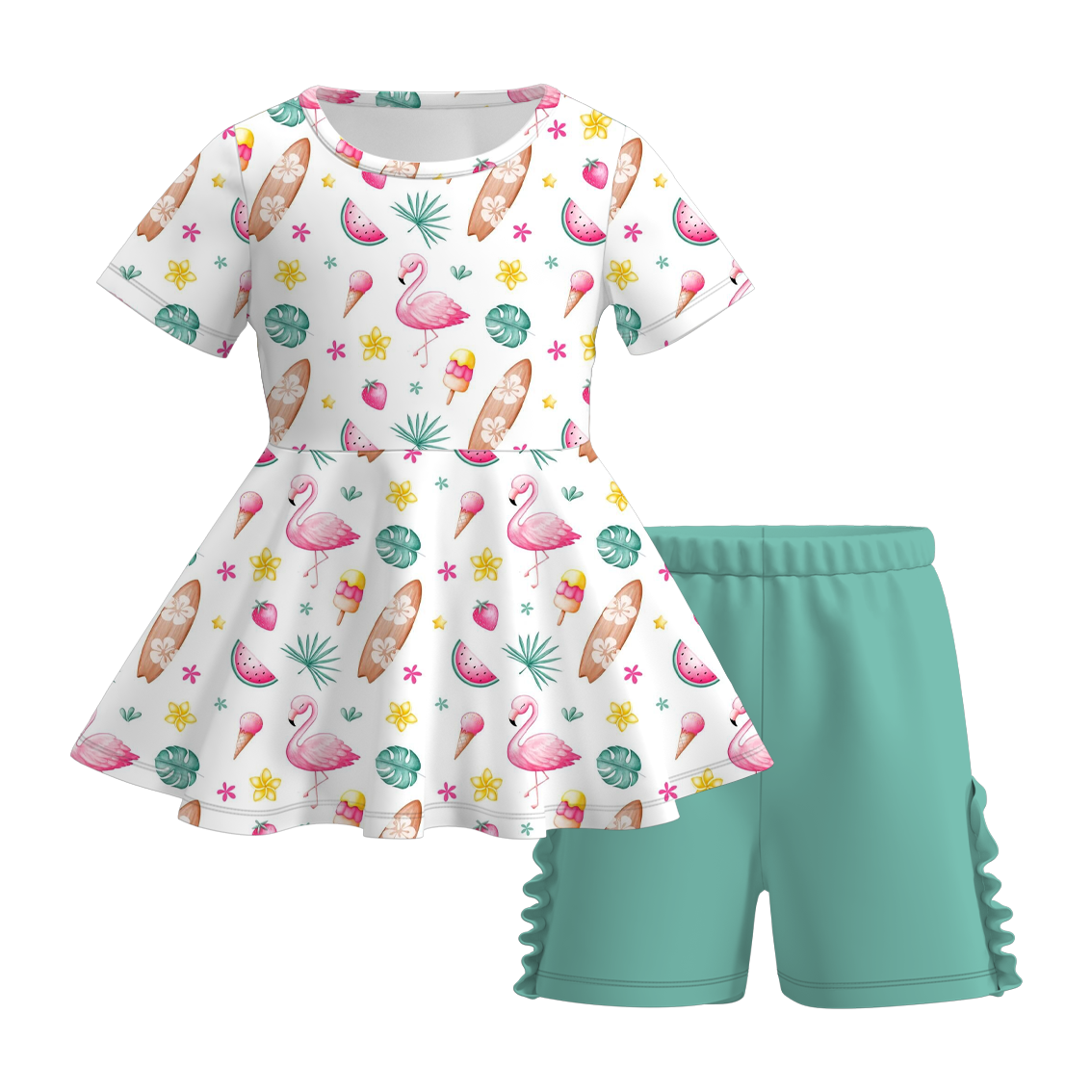 (Pre Order)Girls Sweet Summer Print Milk Silk Short Set