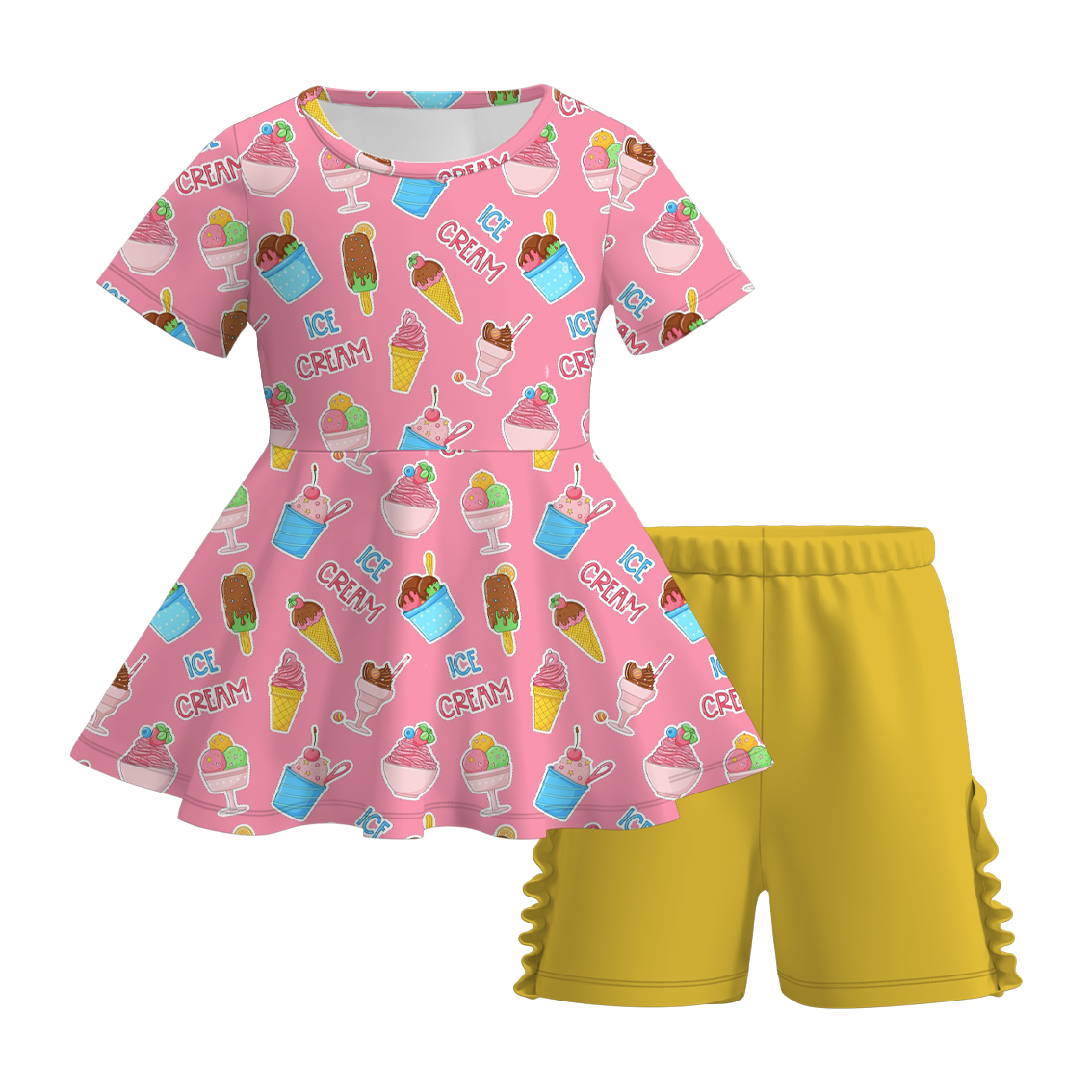 (Pre Order)Girls Sweet Summer Print Milk Silk Short Set