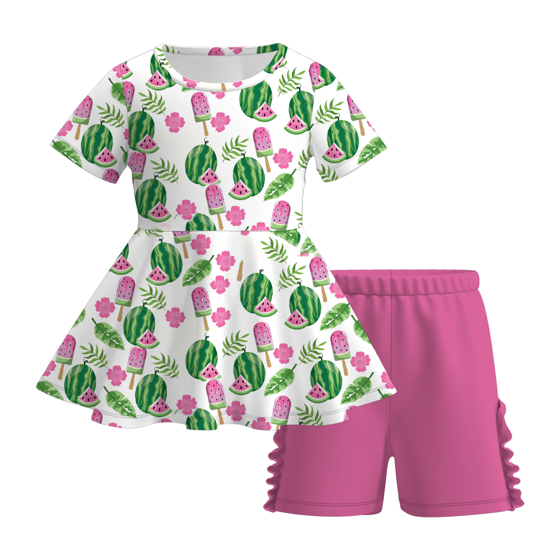 (Pre Order)Girls Sweet Summer Print Milk Silk Short Set