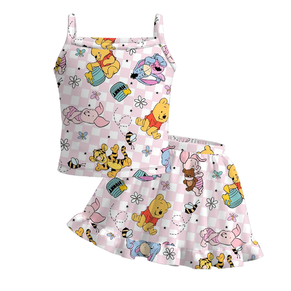 (Pre Order)Girls Summer Cute Cartoon Print Skirt Set