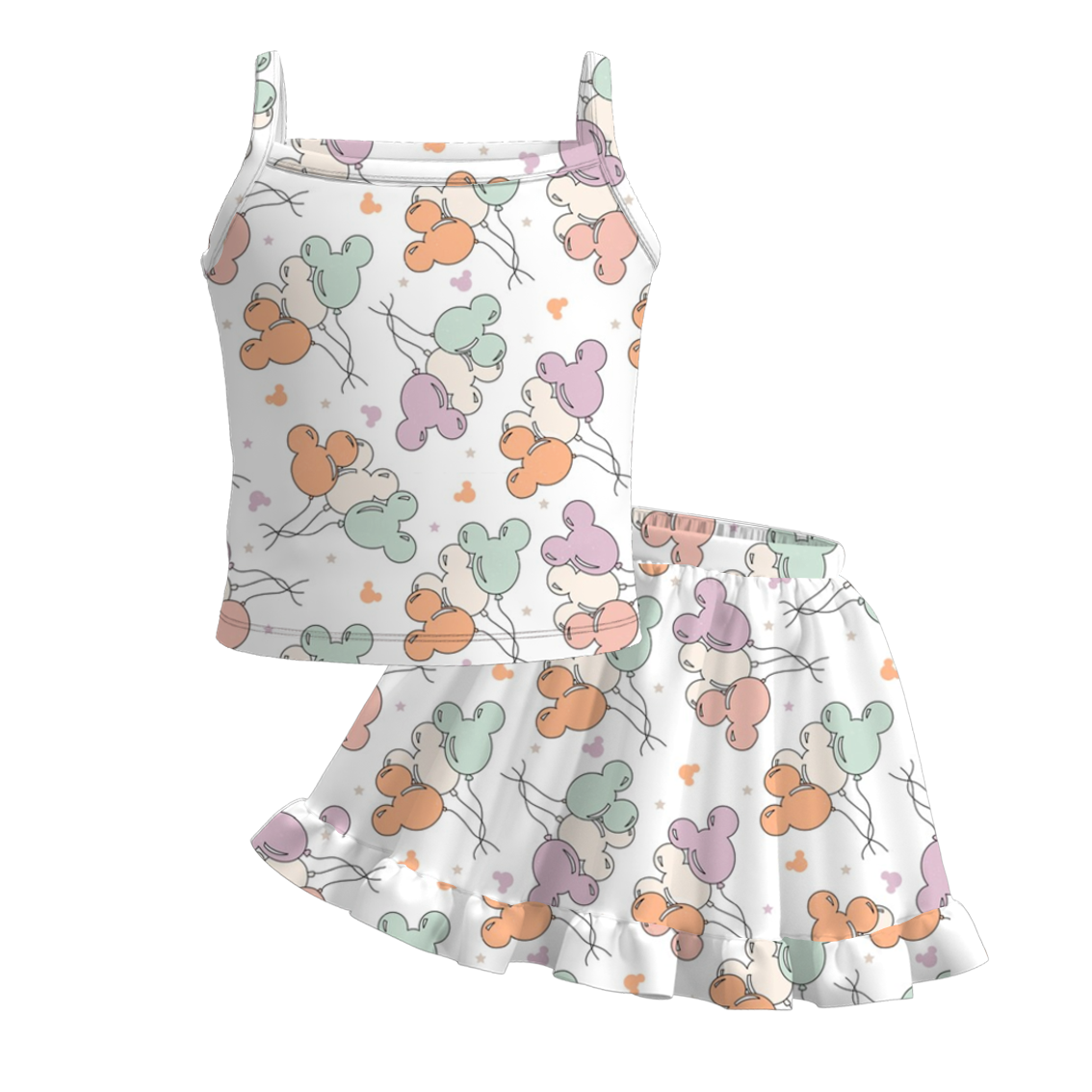 (Pre Order)Girls Summer Cute Cartoon Print Skirt Set