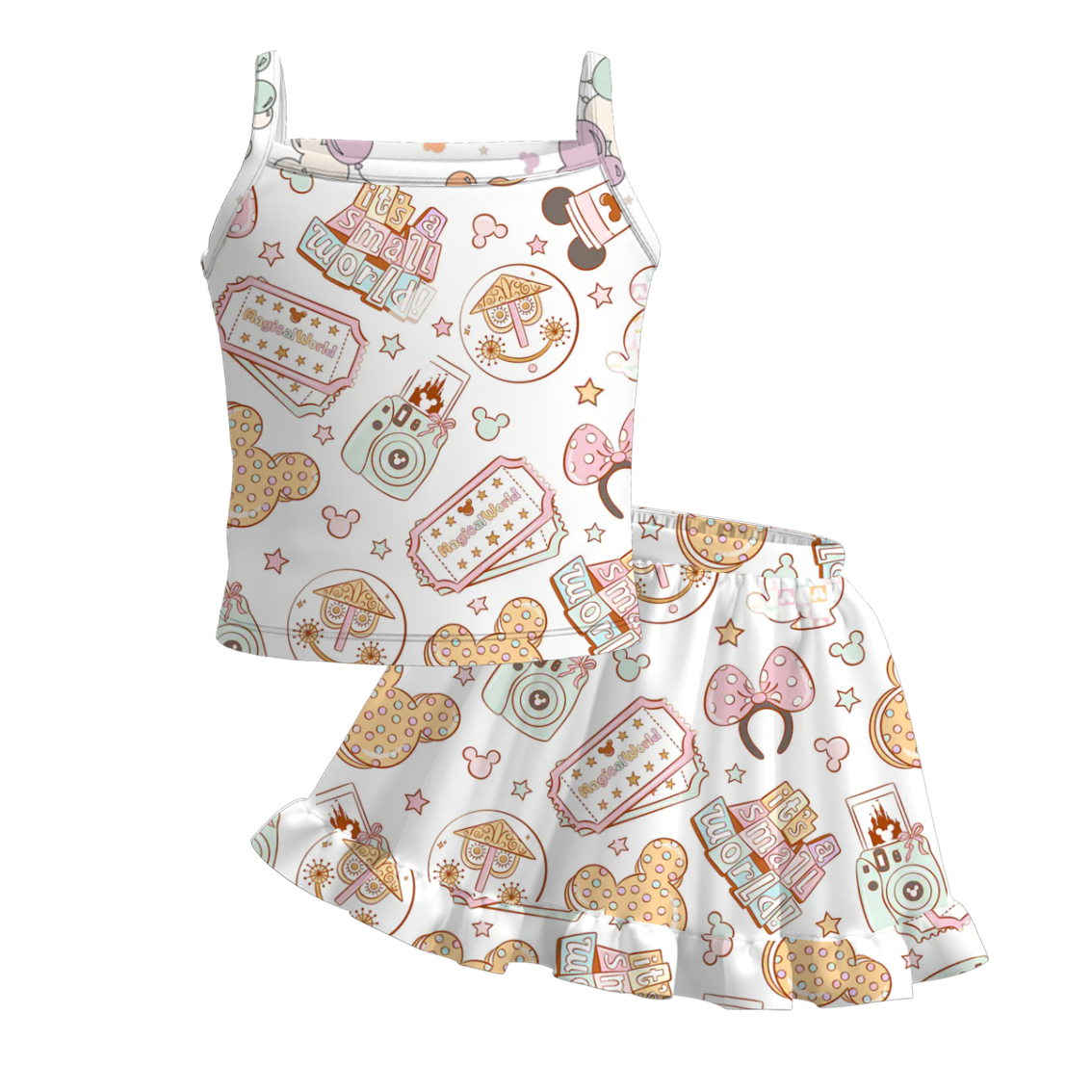 (Pre Order)Girls Summer Cute Cartoon Print Skirt Set
