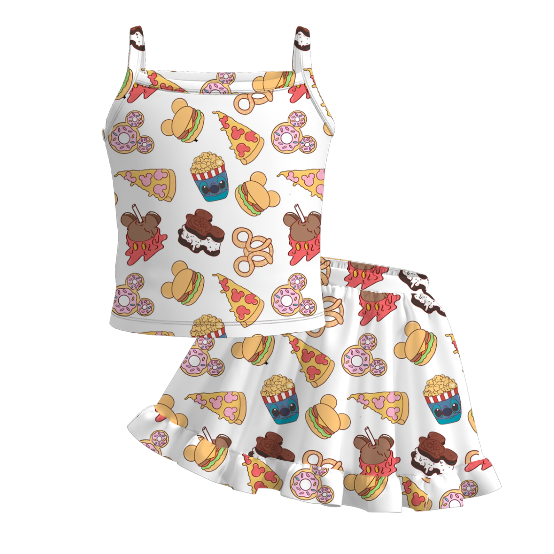 (Pre Order)Girls Summer Cute Cartoon Print Skirt Set