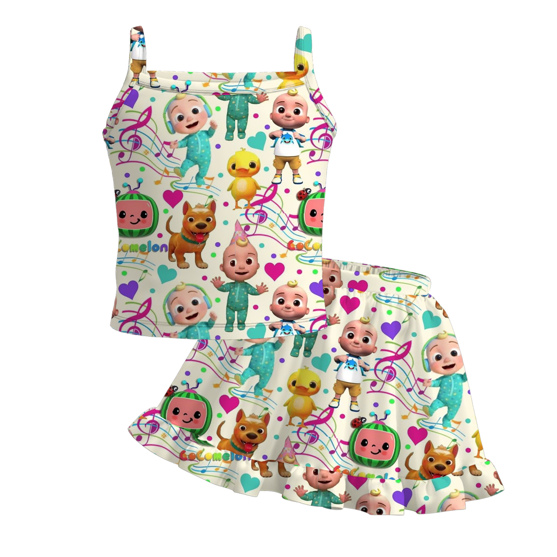 (Pre Order)Girls Summer Cute Cartoon Print Skirt Set