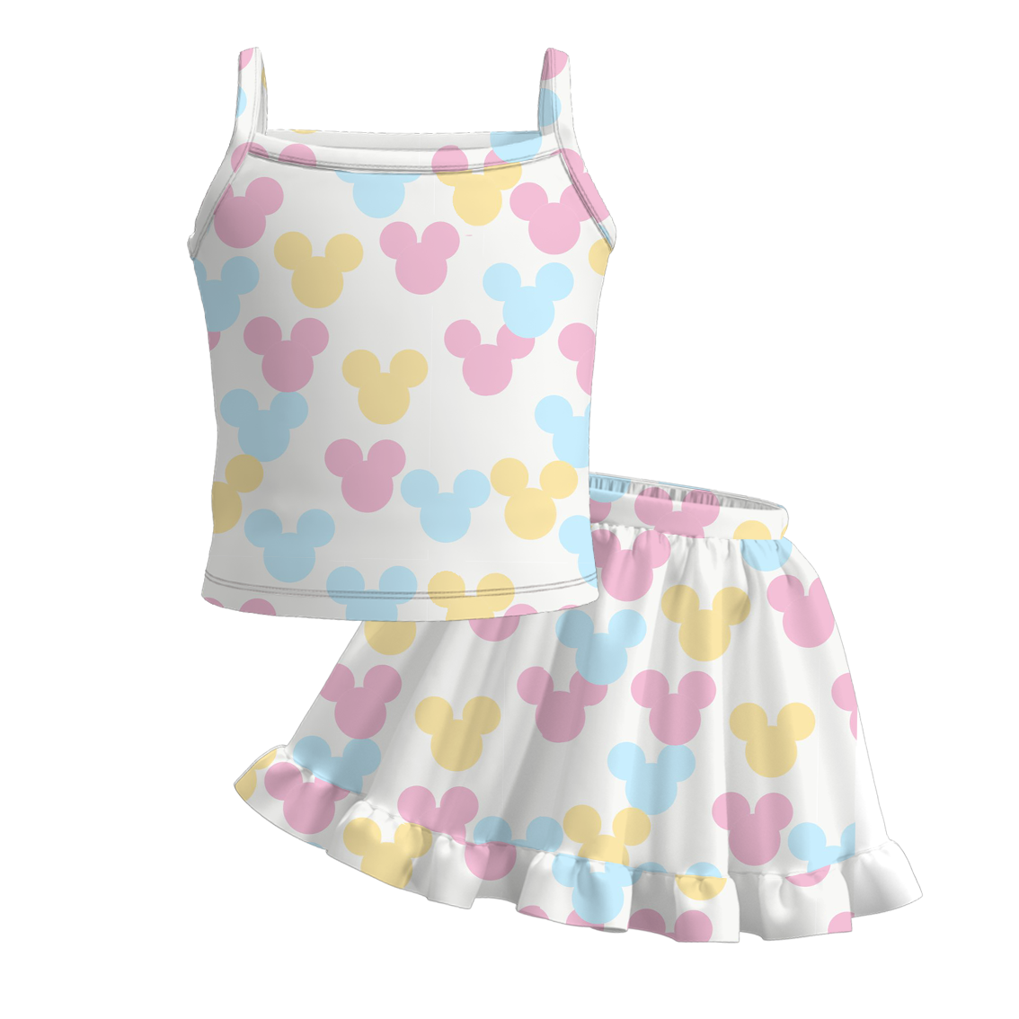 (Pre Order)Girls Summer Cute Cartoon Print Skirt Set