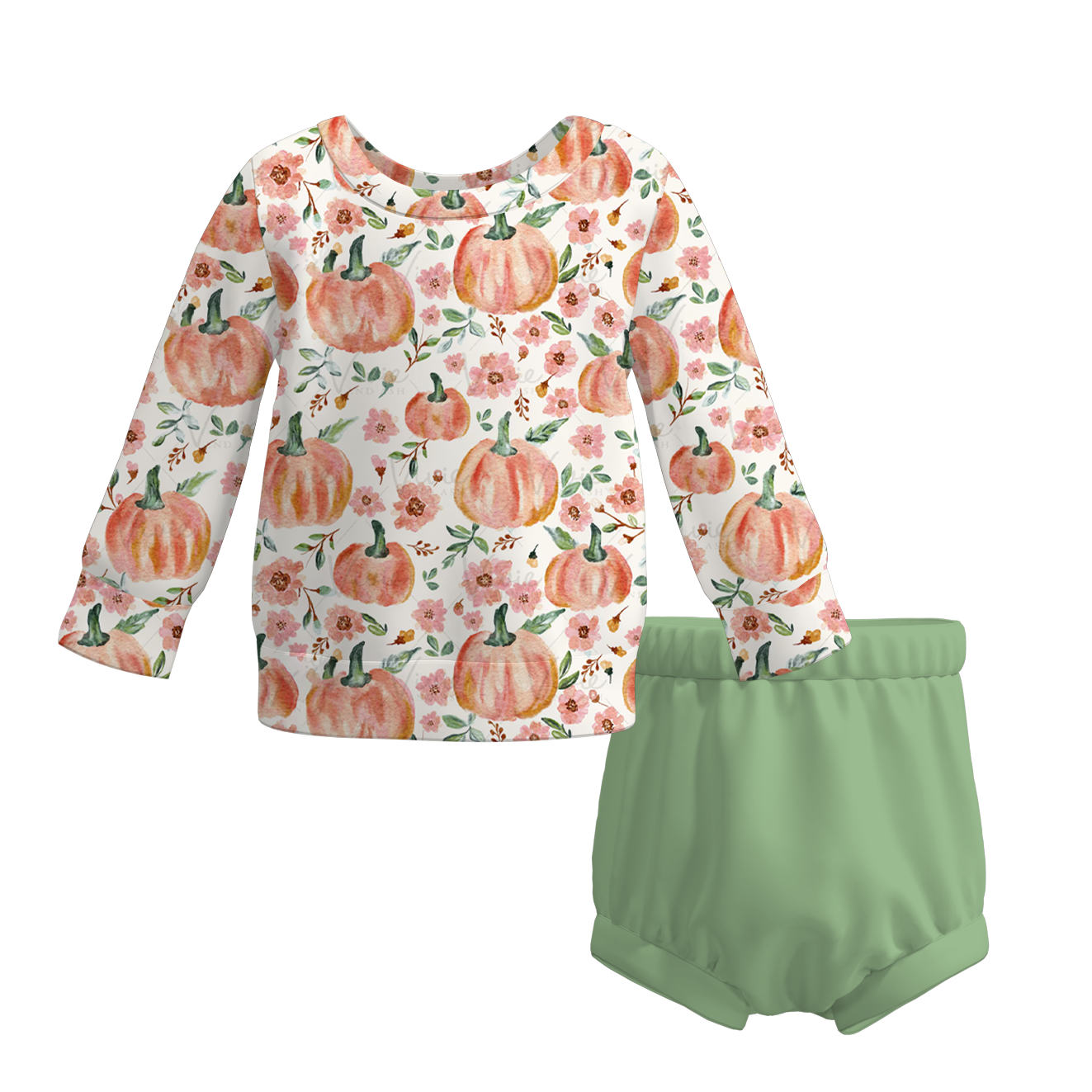 (Pre Order)Girls Halloween&Thanksgiving Cartoon Print Short Set