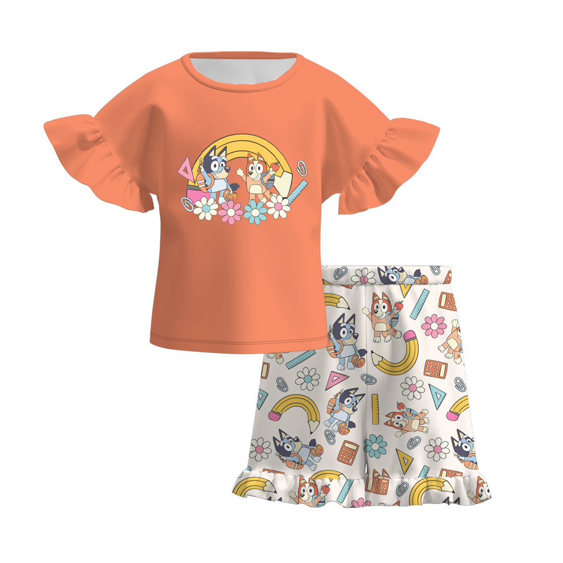 (Pre Order)Girls Back To School Print Short Set