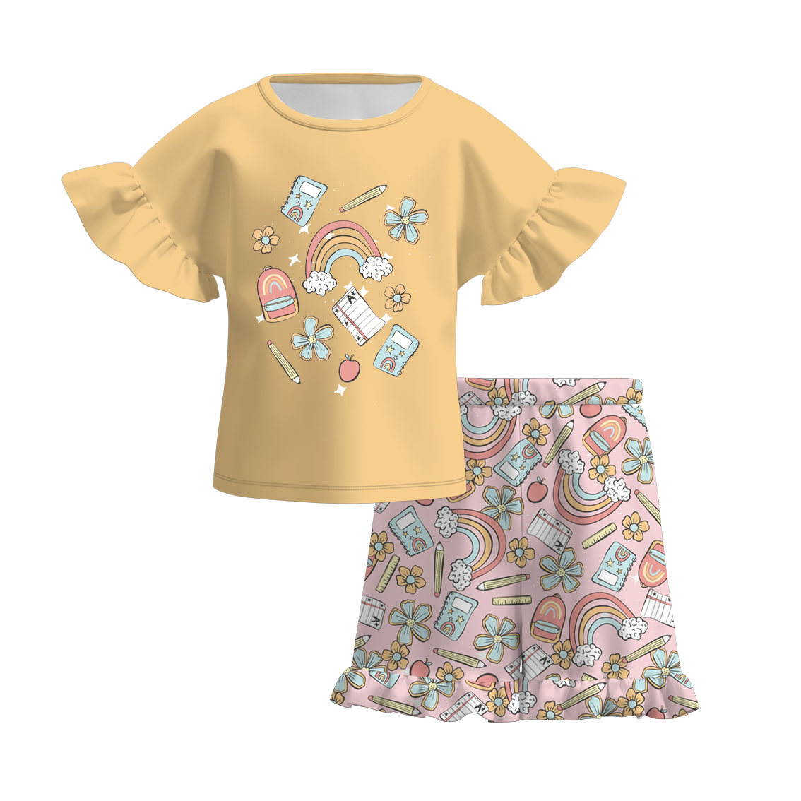 (Pre Order)Girls Back To School Print Short Set