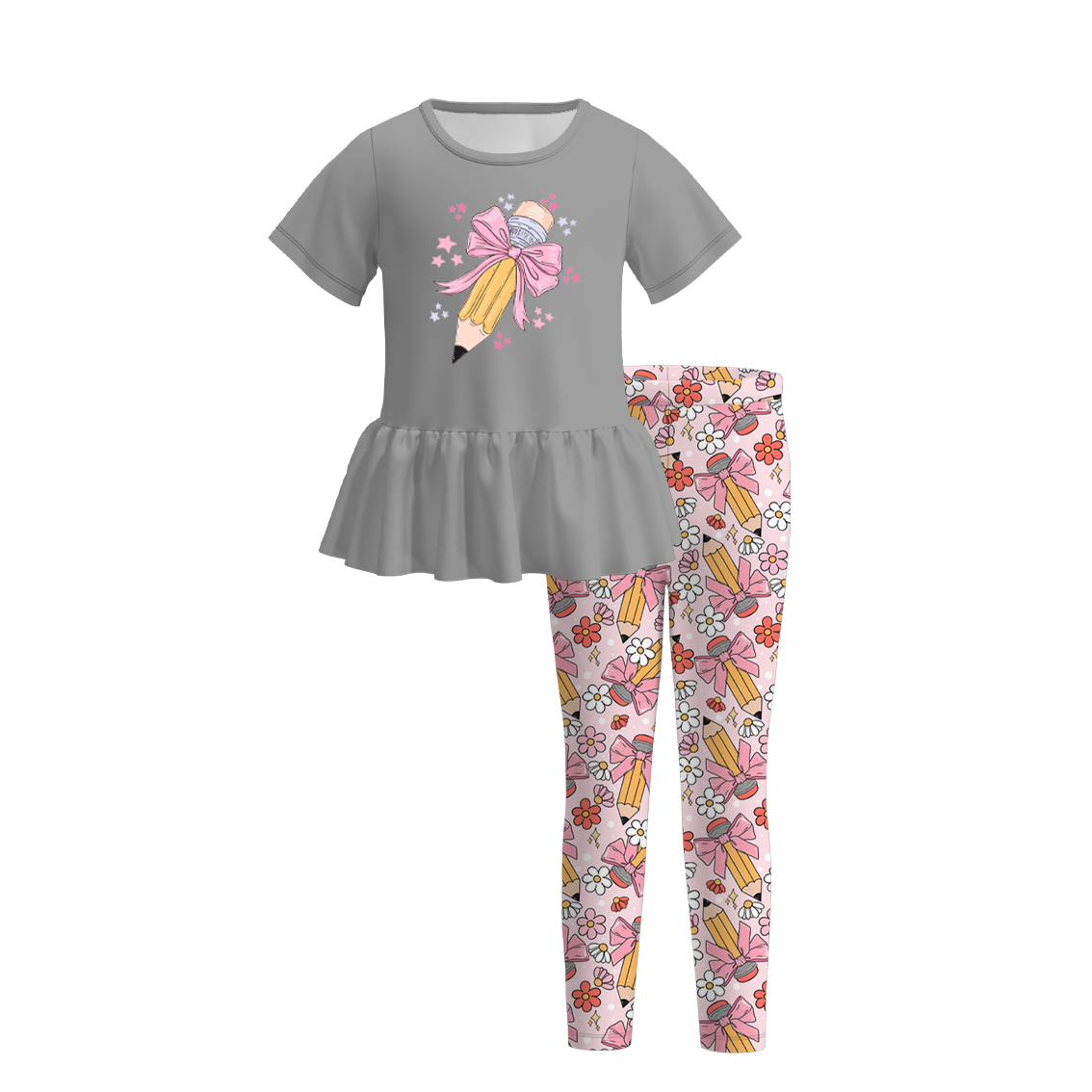 (Pre Order)Girls Back To School Print Outfit Set