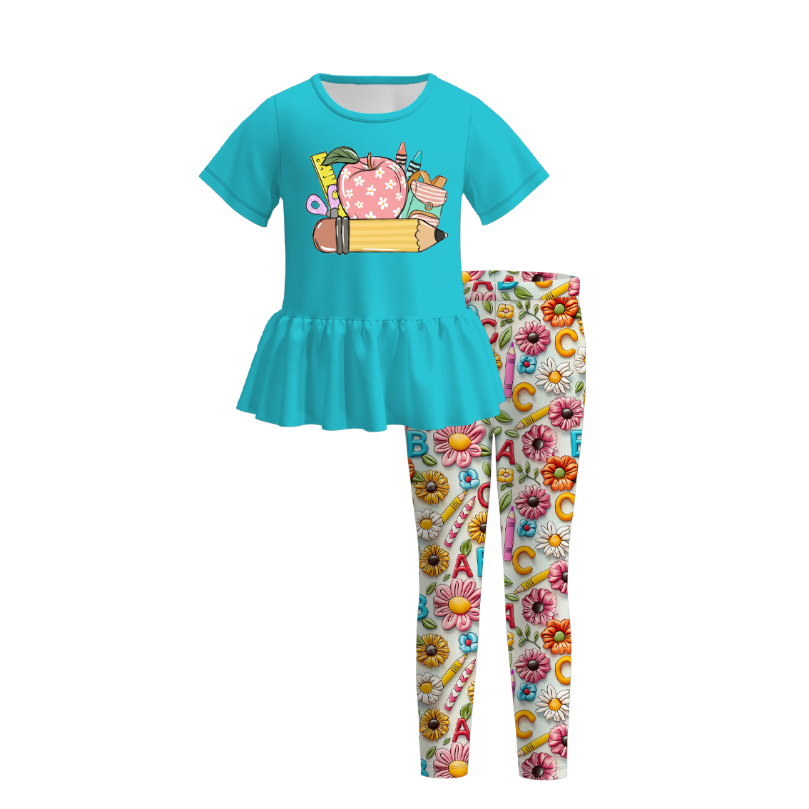(Pre Order)Girls Back To School Print Outfit Set